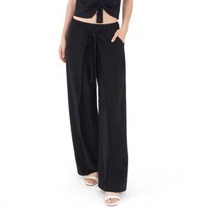 ZARA Black Wide Leg Flowy Palazzo Pants Tie Waist Resortwear Vacation 101-22